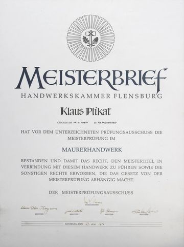 Baugeschäft G Plikat Meisterbrief Klaus Plikat in Jevenstedt