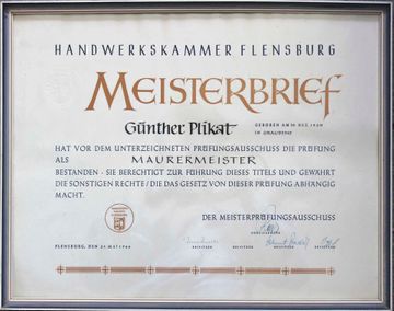 Baugeschäft G Plikat Meisterbrief Günther Plikat in Jevenstedt
